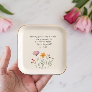Personalized Mother Ring Dish, Gift From Daughter, Custom Text Gift, Mom Gift, Jewelry Tray, Ceramic Dish, Floral Printed Dishes, Home Gift