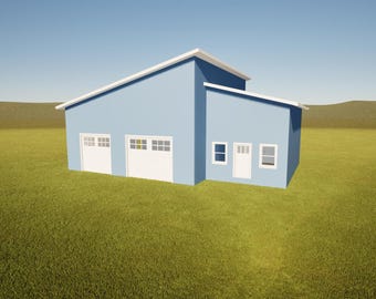 500 / 1178 Sq Ft Living Area Barn House Plan Cozy Modern Farmhouse Style Small Home PDF Blueprint DIY Construction Drawings Set Modern Style