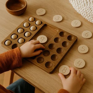 Montessori Wooden 20 Frame Math Board Walnut or Cherry Homeschool Learning Tool Counting Number Sense Math Manipulative