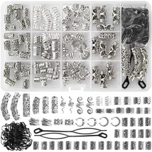 152PCS Vikings Hair Jewelry Norse Runes Tube Beads,Metal Clips Cuffs Rings,Accessories Braids Dreadlocks Beard Decoration Pendant Necklace