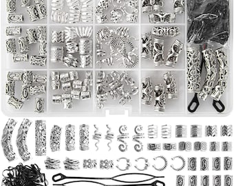 152 Stück Wikinger-Haarschmuck, nordische Runen-Röhrenperlen, Metallklammern, Manschettenringe, Zubehör, Zöpfe, Dreadlocks, Bartdekoration, Anhänger-Halskette