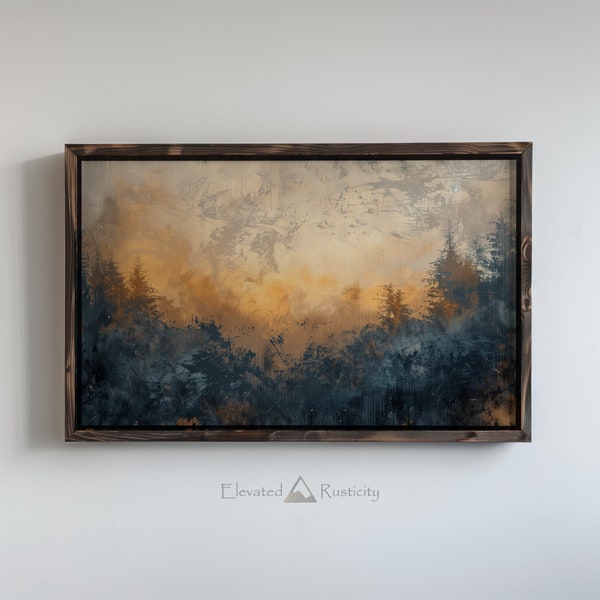 Rustic Forest Abstract Sunset Oil Painting | Digital Printable Art | A1