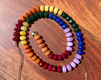Beaded Gemstone Necklace, Rainbow Beaded Necklace, Gemstone Beaded Necklace, Candy Necklace, Boho Necklace, Colorful Necklace, Rainbow Beads