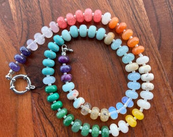 Beaded Gemstone Necklace, Rainbow Beaded Necklace, Gemstone Beaded Necklace, Candy Necklace, Boho Necklace, Colorful Necklace, Rainbow Beads