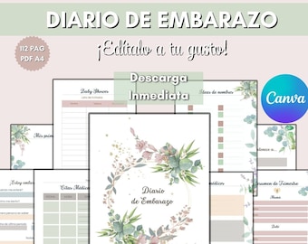 Pastel Floral PLR Pregnancy Journal with Weekly Tracker, Editable Planner, Gift for Mom, Spanish Edition, Gift for Mom-to-be