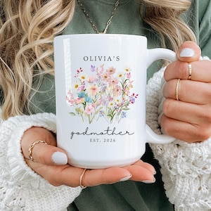 Godmother Proposal Baptism Mug, Personalized Godmother Appreciation Gift, Custom Floral Name Mug for Catholic Baptism, Godmom Thank You Gift