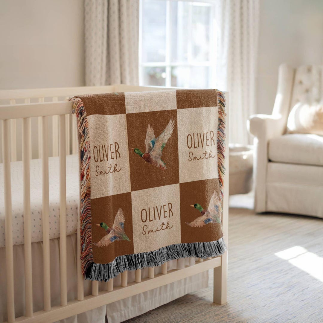 Personalized Mallard Duck Baby Blanket, Cotton Woven Name Blanket for ...