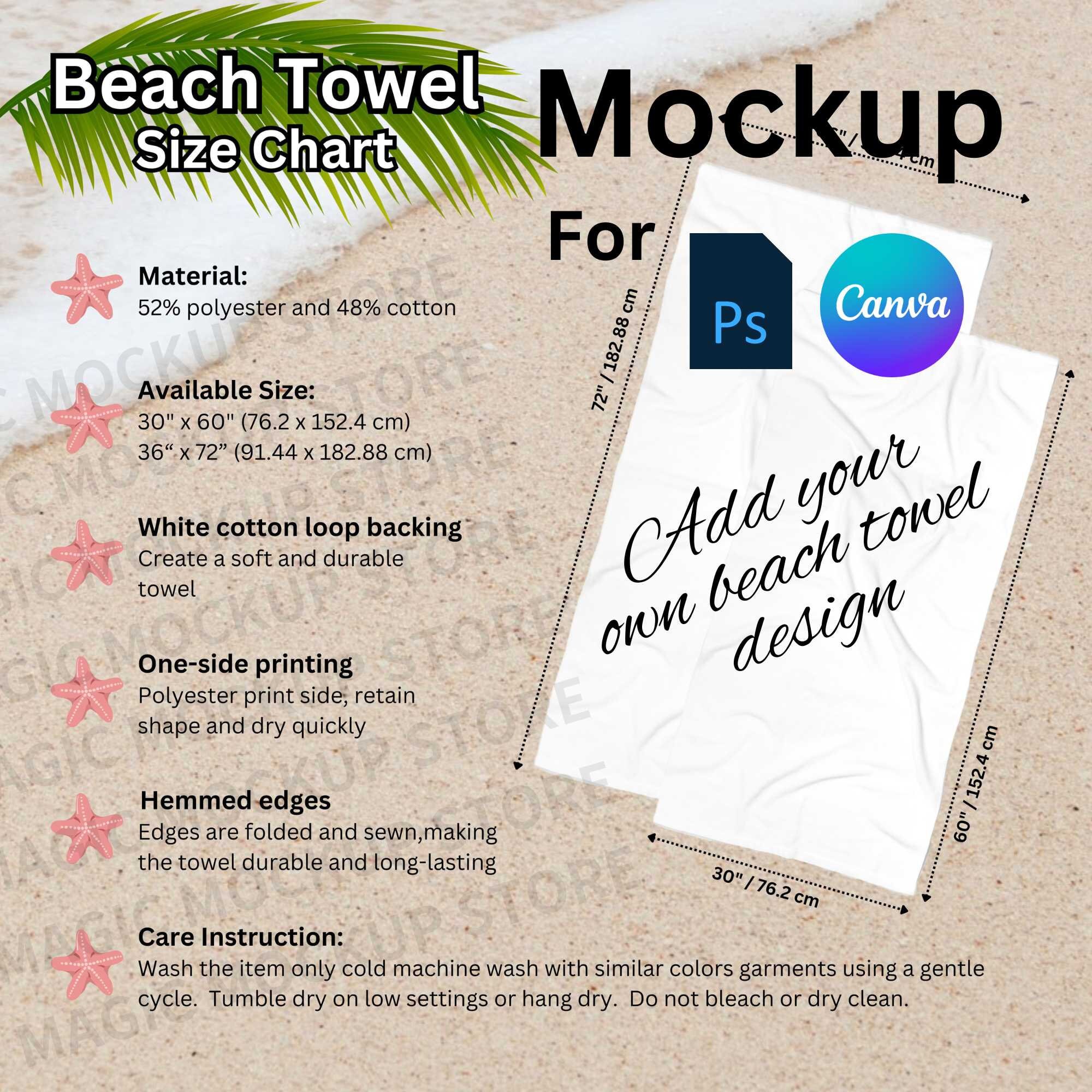 Beach Towel Size Chart Mockup Canva Beach Towel Features and Size Chart