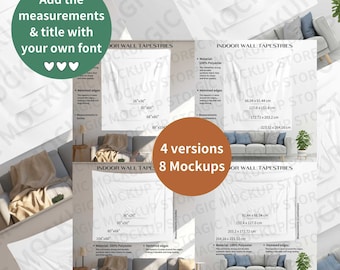 Wall Tapestries Size Chart Mockup, Tapestry Mockup Size Chart, Horizontal Tapestry Mockup, Vertical Tapestry Mockup, Tapestry Size Chart