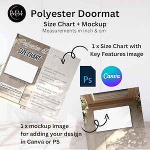 Polyester Doormat Size Chart Mockup Printify Doormat Canva Doormat Features and Size Chart Mockup Printify Polyester Doormat Mockup Bundle