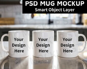 Maqueta de taza PSD, Maqueta de taza con capa de objeto inteligente PSD, Maqueta de taza de café de 11 oz, Maqueta de taza blanca PSD 3