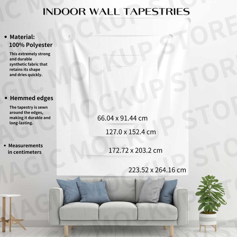 Wall Tapestries Size Chart Mockup, Tapestry Mockup Size Chart