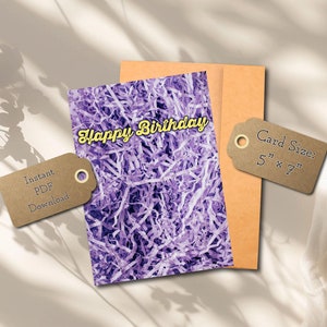 Cartão de aniversário de confete roxo para impressão, cartão de aniversário roxo, download instantâneo de cartão de aniversário divertido para ele ou ela, cartão de aniversário de impressão rápida