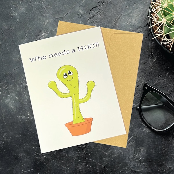 Love Card, Cute Hug Card, Cuddly Cactus Card, Succulent Card