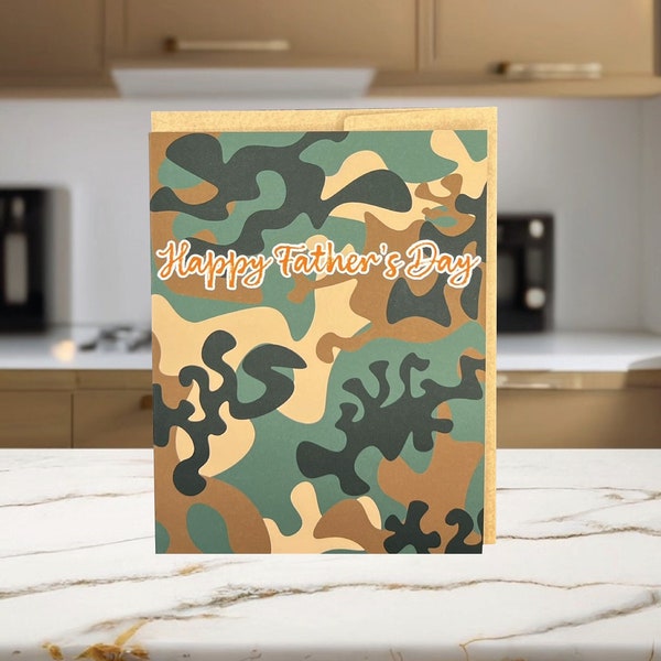 Woodland Camo Fathers Day Card, Camouflage Father's Day Card, Vintage Camo Father's Day Card, Fathers Day Card for Hunter Dad, Old School