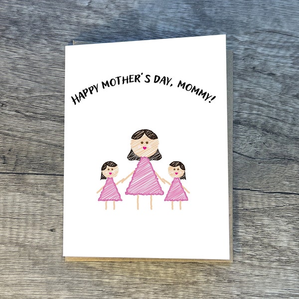 Customizable Mother's Day Card, Cute Mothers Day Card,  Inspired By Children's Drawing, Mommy Card, Personalized Mother's Day Card