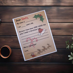 Carta a Papá Noel para niños, carta a Papá Noel para niños, lista de deseos navideños para niños, archivo digital, descarga en PDF