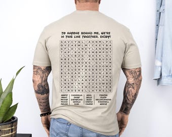 Funny Disney Line Up T-Shirt | Interactive Word Search Tee | Family Vacation Shirt | Disney Dad Shirt, Disney Mom Shirt | Disney Trip Hoodie