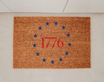 Felpudo de fibra de coco con 13 estrellas de 1776, decoración para la puerta principal del 250 aniversario, felpudo de bienvenida patriótico.