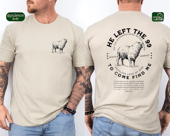 Retro Christian Men's Shirt, He Left 99 to Come Find Me Shirt, Bible Verse Tee, Religious Shirt for Men, Inspirational Faith Christian Shirt