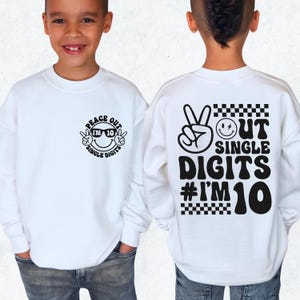 10th Birthday Boy Shirt - Peace Out Single Digits - Kids Birthday Shirt - Checkered Trim - Peace Out Single Digits I&#39;m 10 Shirt Ten Birthday