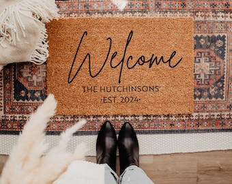 Personalized Welcome Doormat, Custom Coir Entryway Mat, Est. Date Home Decor