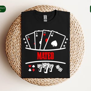 Chemise de poker avec nom personnalisé, sweat-shirt de carte de casino personnalisé, cadeau de jeu de chance pour lui, cadeau de poker pour elle, chemise 777, chemise Vegas