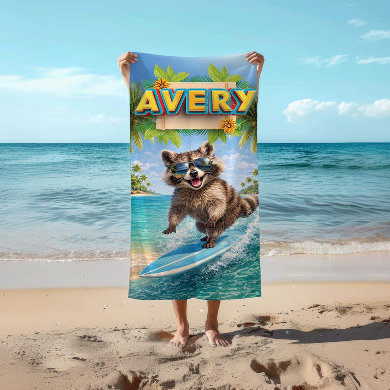 Custom Name Funny Animal Beach Towel, Personalized Pool Towel for Kids ...