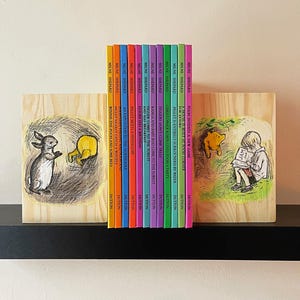 Hand-Painted Wooden Bookends | Classic Children’s Nursery Decor | Winnie-the-Pooh Gift for Book Lover | CUSTOMS AVAILABLE See Description
