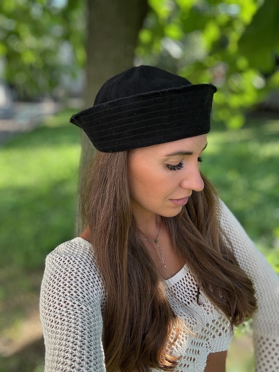 Vintage Cotton Sailor Hat | French Nautical Cap for Women