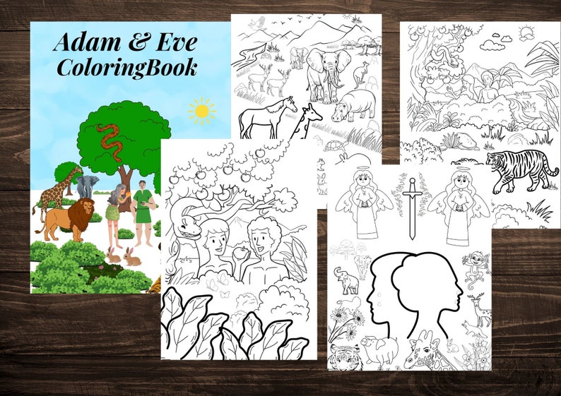Adam and Eve Bible Story Coloring PAGES, Adults and Kids Activity for ...