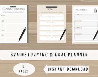 Goal Planner BUNDLE, 2024 Goals Tracker, SMART Goal Setting Kit, Monthly Habits Reflections, Productivity, Brainstorming Printable