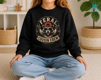 Sudadera Feral Cousin Crew, camiseta infantil vintage de mapache, regalo para reunión familiar, camiseta para grupo de primos