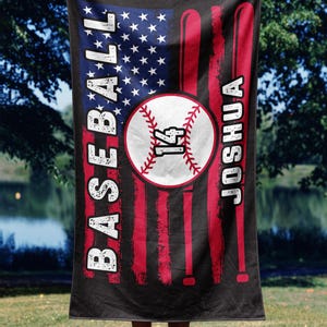Custom Name Baseball Towel, Baseball Team Beach Towels, Summer Gift For Baseball Lover, Baseball Player Gift, Personalized Number Team Towel