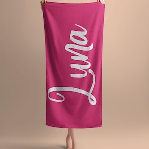 Custom Name Beach Towel, Personalized Pool Party Towel, Summer Travel Gift, Beach Bachelorette Gift, Bath Towel, Trendy Vacation Couple Gift