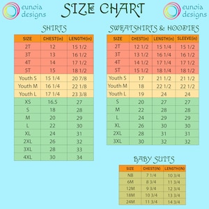 K&ouml;nnte beinhalten: Gr&ouml;&szlig;entabelle f&uuml;r Shirts, Sweatshirts und Hoodies sowie Baby-Strampler. Die Tabelle listet die Gr&ouml;&szlig;en von 2T bis 4XL f&uuml;r Shirts und Sweatshirts und von NB bis 24M f&uuml;r Baby-Strampler auf. Die Ma&szlig;e sind in Zoll angegeben.