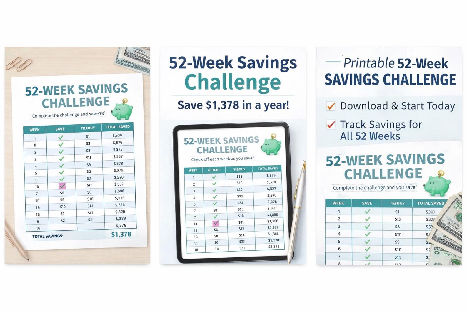 52 Week Savings Challenge Printable | Savings Tracker PDF | Money ...