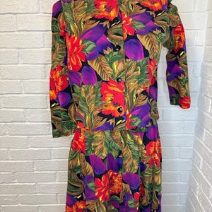 Clues Collections European Summer Bright Floral Print Two Piece Skirt and Shirt Set Vintage