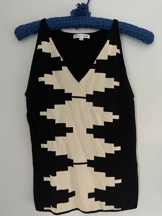 Black and Cream/White Geometric Vintage Knit Swea… - image 1