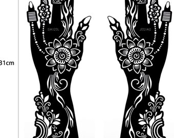 5 Sheets Mix long Full Arm/Hand Tattoo Stencils Set Temporary Tattoo Temples Reusable Indian  Tattoo Stickers Stencils Body Art for Women