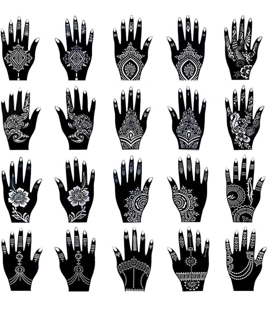 5 Sheets Mix Hand Tattoo Stencils Set Temporary Tattoo Temples Reusable ...