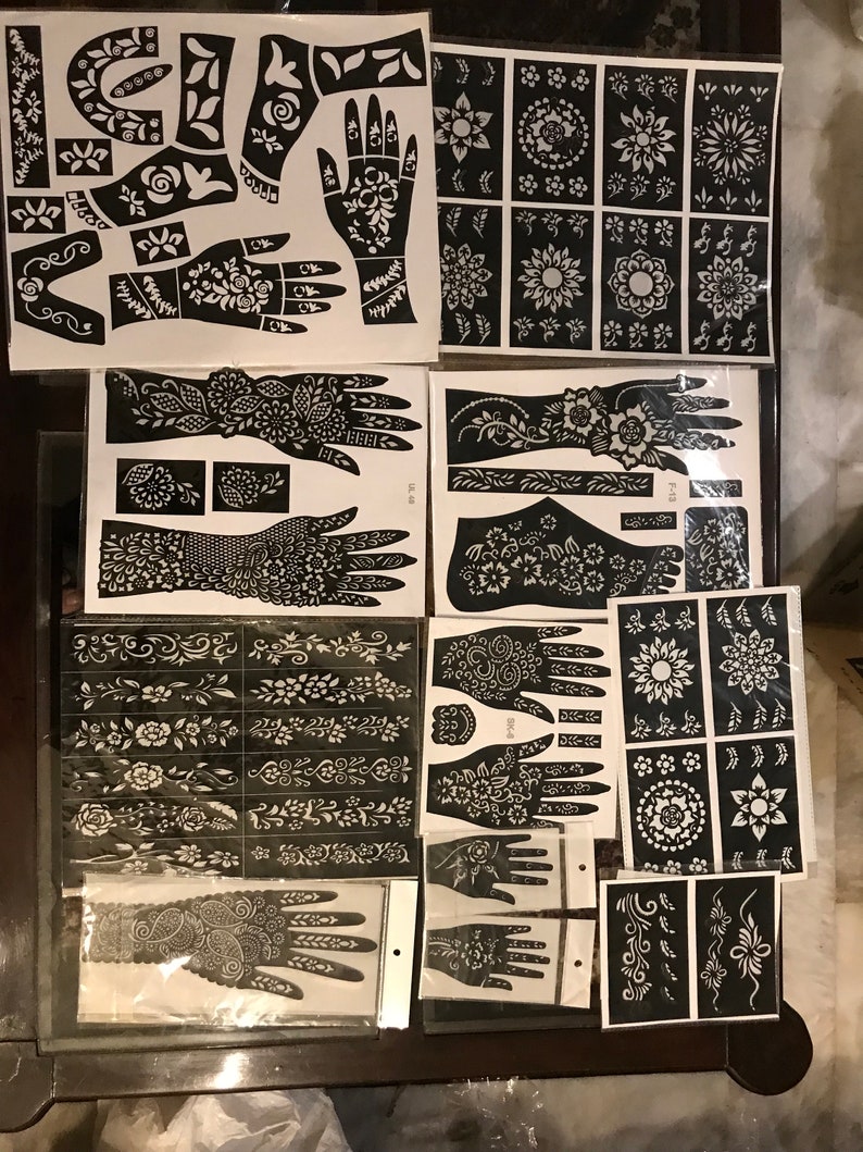 5 Sheets Mix Hand Tattoo Stencils Set Temporary Tattoo Temples Reusable ...