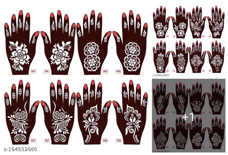 5 Sheets Mix Hand Tattoo Stencils Set Temporary Tattoo Temples Reusable ...
