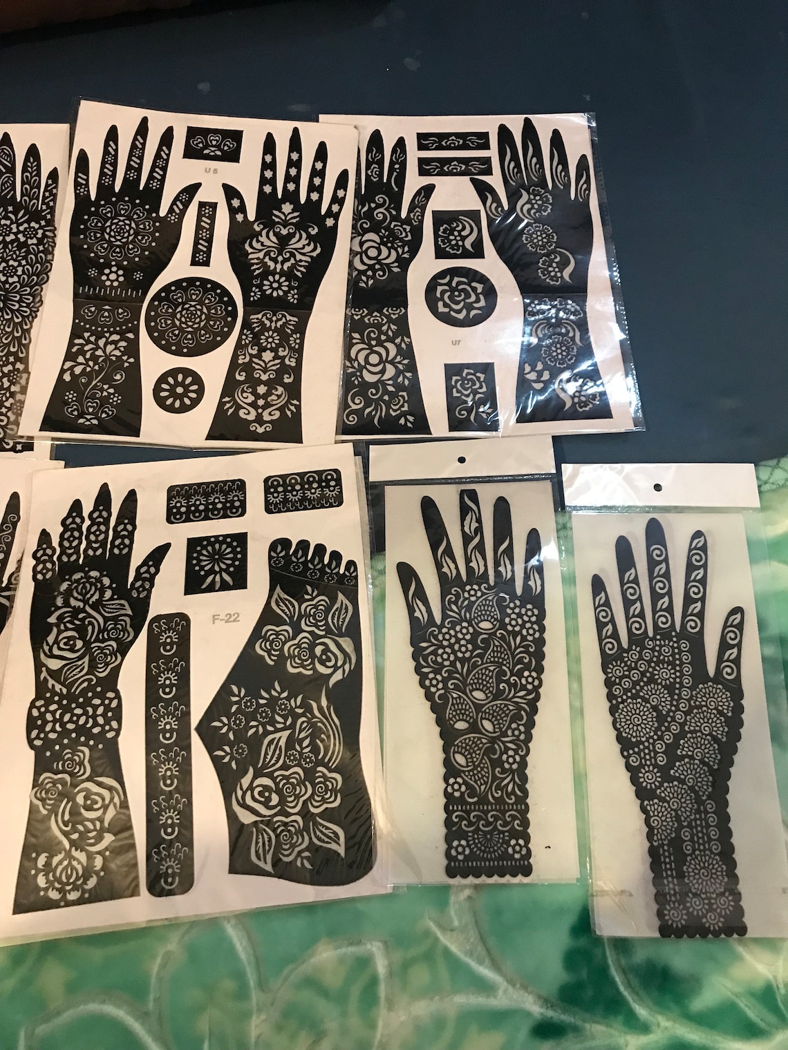5 Sheets Mix Hand Tattoo Stencils Set Temporary Tattoo Temples Reusable ...