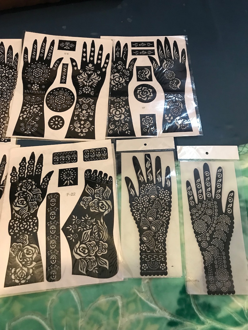 5 Sheets Mix Hand Tattoo Stencils Set Temporary Tattoo Temples Reusable ...