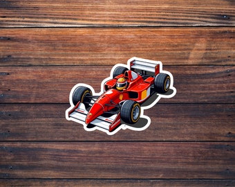 Pegatina temática del clásico coche de carreras de F1 de Michael Schumacher y Ferrari