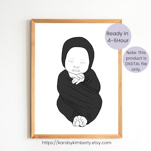 Personalized Newborn Baby Kid Portrait/Baby Shower Gift, Custom Line Art for Nursery Decor, Parent Grandparent Keepsake Art, Child Gift Idea