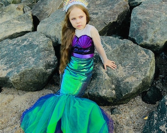 Toddler Mermaid Costume for Girls, Little Princess Outfit, Long-Sleeve Dress with Accessories for Fantasy Play, Halloween, Special Occasions