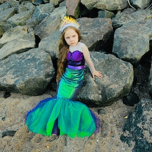 Toddler Mermaid Costume for Girls, Little Princess Outfit, Long-Sleeve Dress with Accessories for Fantasy Play, Halloween, Special Occasions