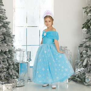navy blue dress for baby girl Sparkling Winter Wonderland Costume for Girls, Snowflake Princess Dress and  Crown, Blue Gown for Kids, Holiday Costume, Princess Party Dress